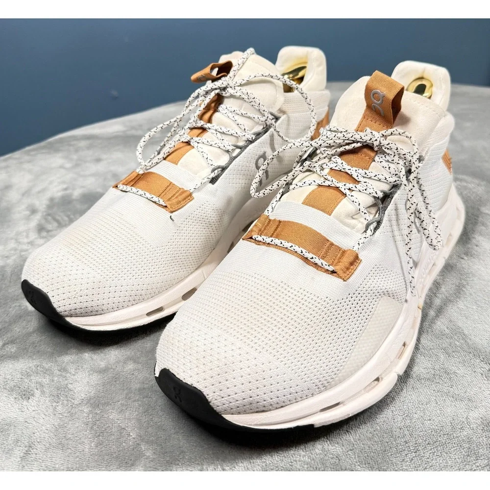On Cloud Sneakers Mens 11.5 White Tan Cloudtec Running Shoes Lace Up
